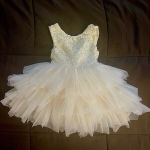 Cream lace dress with tulle skirt. Size 12 months